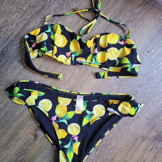 Lemon Print Bikini Set